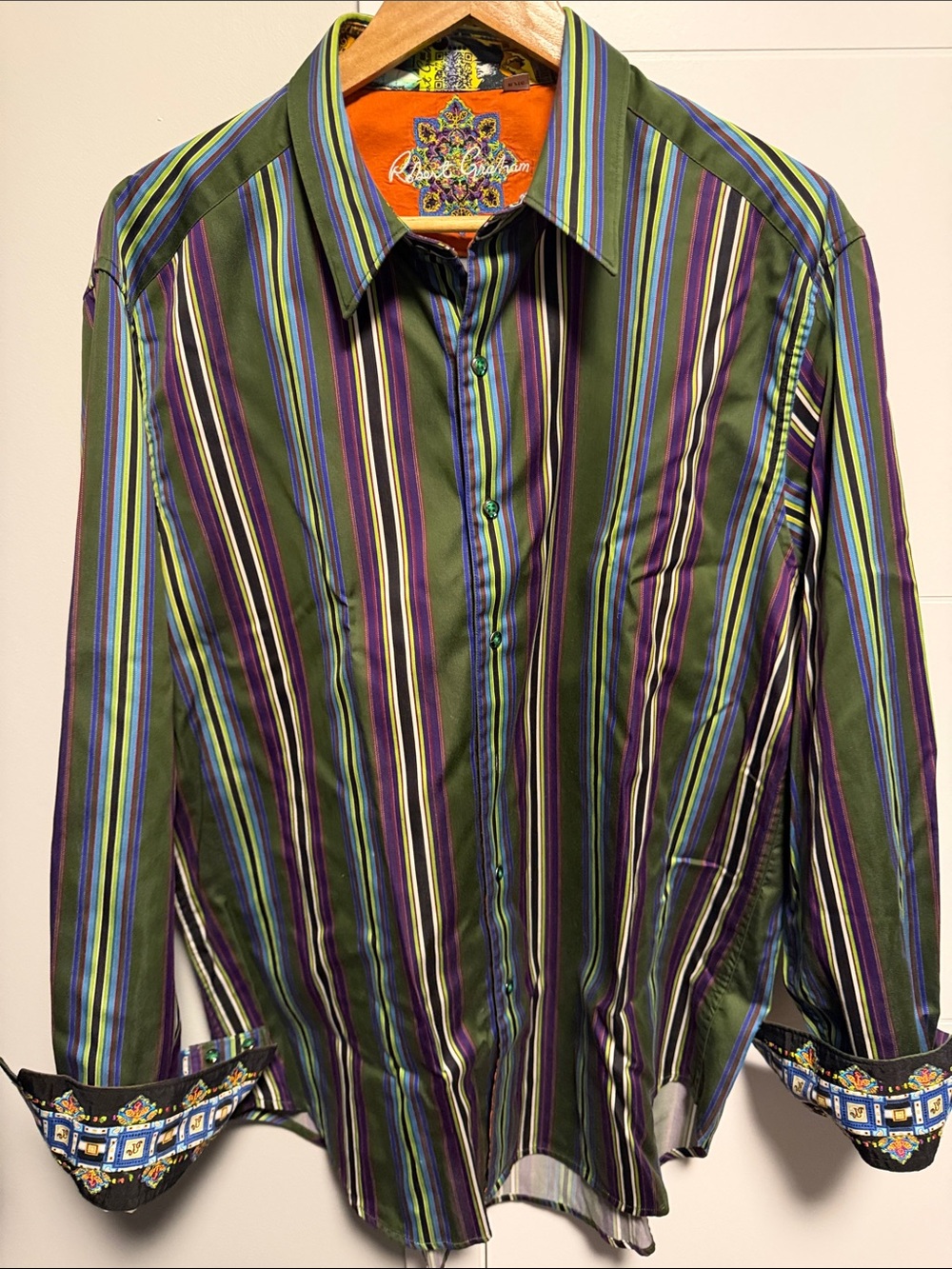 Robert Graham Olive Green Multi-Stripe Button Down Shirt